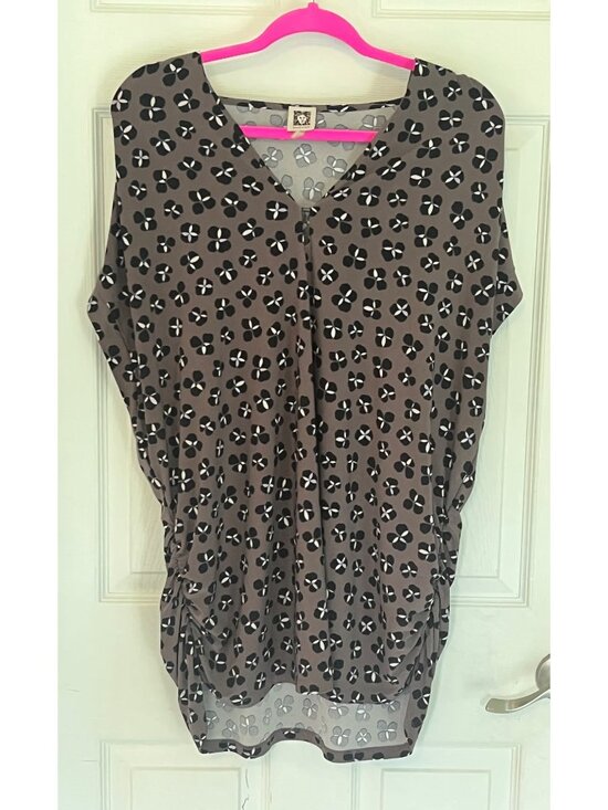 Anne Klein Tops - Anne Klein V-neck Brown & Black Cap Sleeve Blouse Stretch Professional Office 3X